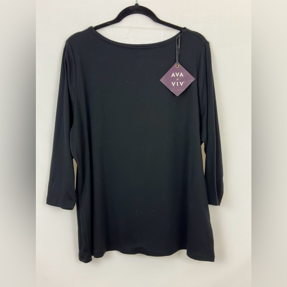 Ava & Viv  - Black Crew Neck 3/4 Length Sleeve Boat Neck T-Shirt XXL (17… - Picture 1 of 7